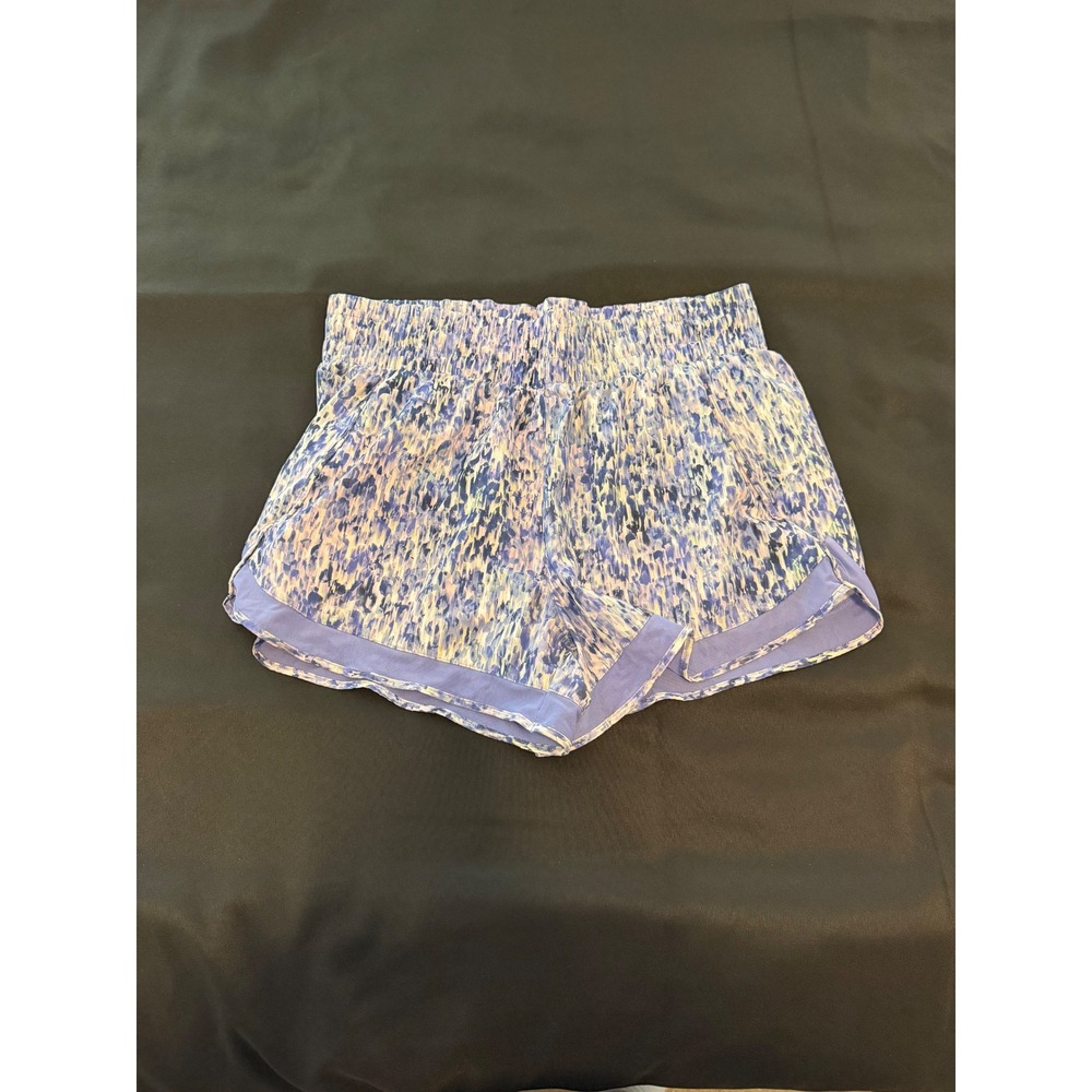 Athleta Mesh Mover Shorts Purple Blue Abstract Print High Rise Running Large